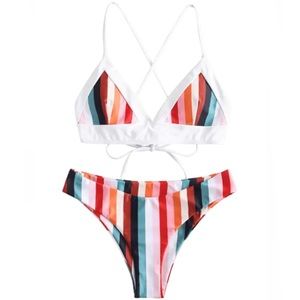 ZAFUL rainbow striped criss cross bikini